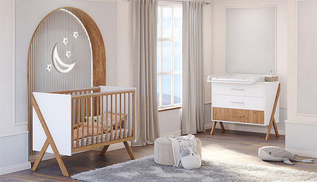 Изображение товара Детская кроватка Polini Kids Porto 1300 / 0002571.174 (белый/дуб крафт золотистый)