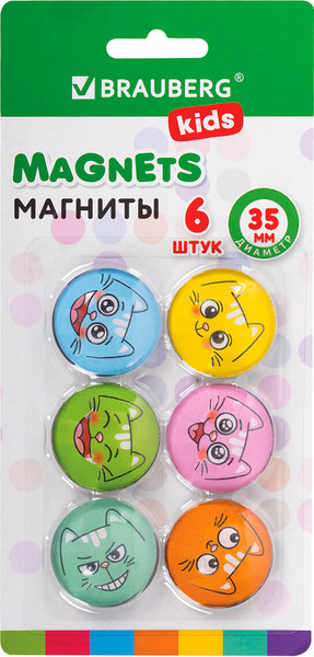 Изображение товара Набор магнитов Brauberg Kids. 3D-Коты / 272516 (6шт)