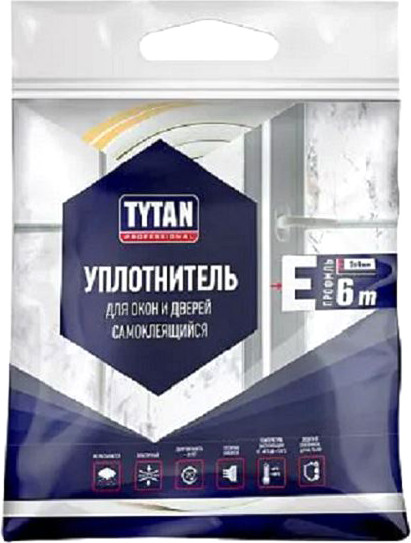 Изображение товара Лента уплотнительная Tytan Professional Для окон и дверей Е 6мx9ммx4мм / 19927 (белый)