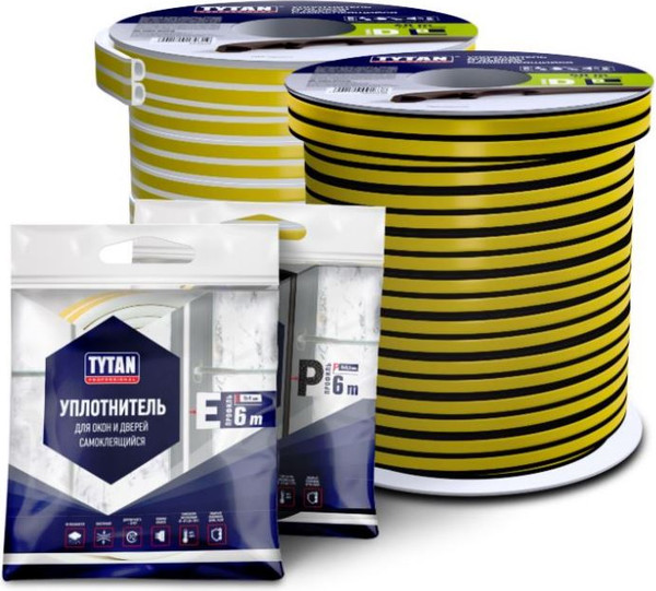 Изображение товара Лента уплотнительная Tytan Professional Для окон и дверей Е 6мx9ммx4мм / 19644 (черный)