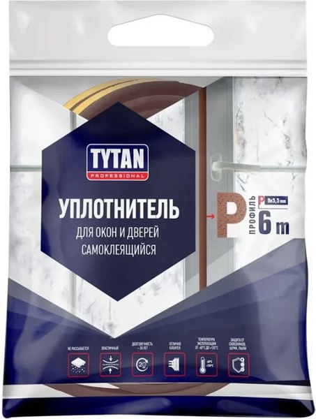 Изображение товара Лента уплотнительная Tytan Professional Для окон и дверей Р 6мx9ммx5.5мм / 19767 (белый)