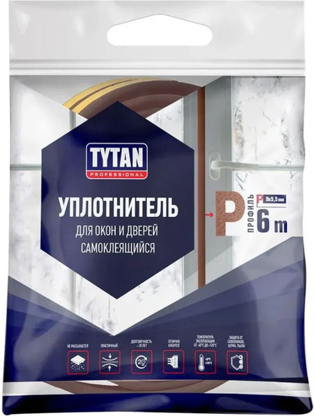 Изображение товара Лента уплотнительная Tytan Professional Для окон и дверей Р 6мx9ммx5.5мм / 19620 (коричневый)