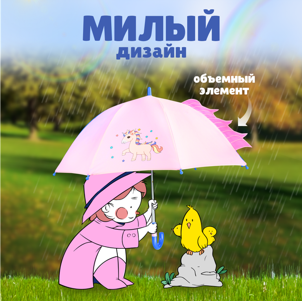 Изображение товара Зонт-трость Solmax&Kids Единорог / SM90583 (розовый)