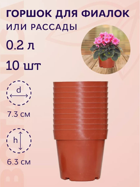 Изображение товара Набор горшков для рассады BOTANICA 7.3x6.3см (10шт, терракот)