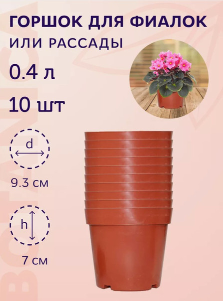 Изображение товара Набор горшков для рассады BOTANICA 9.3x7см (10шт, терракот)