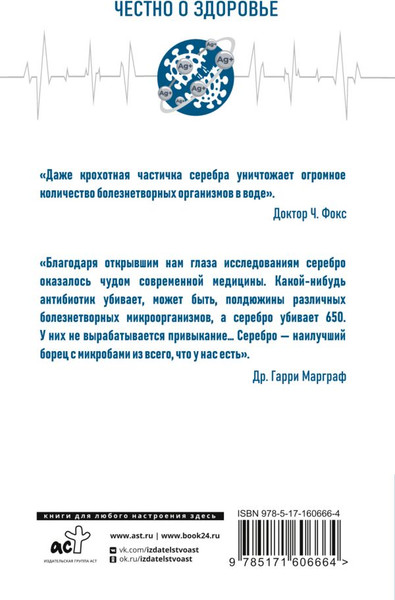Изображение товара Книга АСТ Честно о здоровье. Лечение серебром (мягкая обложка)