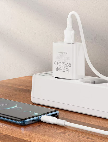 Изображение товара Зарядное устройство сетевое Borofone BA68A Glacier + кабель AM-microBM / 6974443385717 (1м, белый)