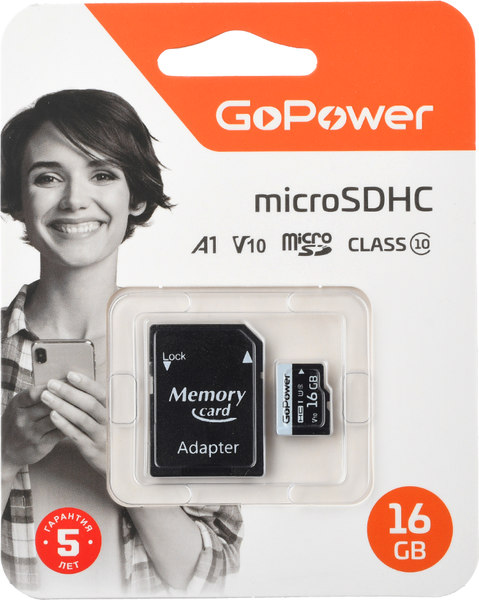 Изображение товара Карта памяти GoPower microSD GoPower 16GB Class10 / 00-00025674 (с адаптером)