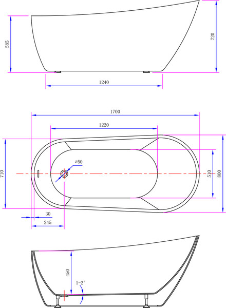 Изображение товара Ванна акриловая Lauter Teona 170x80 / 21652270 (отдельностоящая)