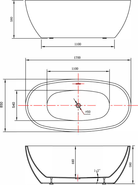 Изображение товара Ванна акриловая Lauter Eliza 170x85 / 21660170 (отдельностоящая)
