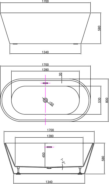 Изображение товара Ванна акриловая Lauter Raya 170x80 / 21681570 (отдельностоящая)