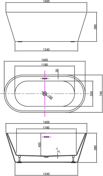 Изображение товара Ванна акриловая Lauter Raya 160x74 / 21681560 (отдельностоящая)