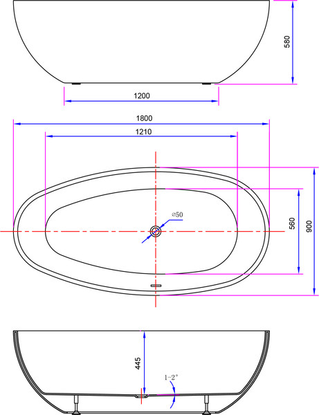Изображение товара Ванна акриловая Lauter Ella 180x90 / 21684080 (отдельностоящая)