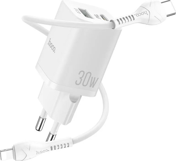 Изображение товара Зарядное устройство сетевое Hoco N13 Bright PD30W+QC3.0 1хType-C 1хUSB-A 3A / 6931474747426