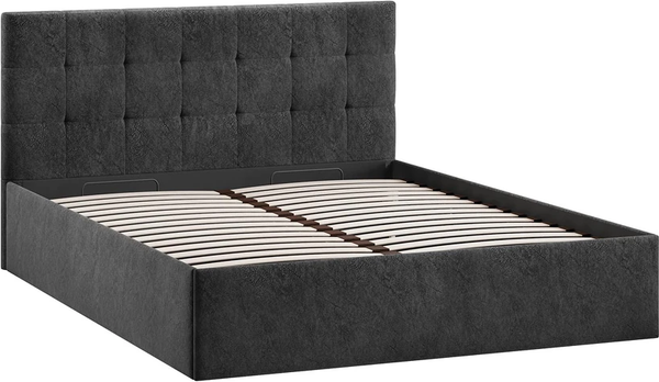 Изображение товара Двуспальная кровать ТриЯ Джоли Универсальная с ПМ Тип 1 и заглушиной 160x200 (микровелюр Wellmart Graphite)