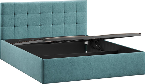 Изображение товара Двуспальная кровать ТриЯ Джоли Универсальная с ПМ Тип 1 и заглушиной 160x200 (микровелюр Wellmart Indigo)