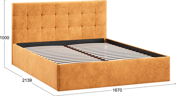 Изображение товара Двуспальная кровать ТриЯ Джоли Универсальная с ПМ Тип 1 и заглушиной 160x200 (микровелюр Wellmart Yellow)