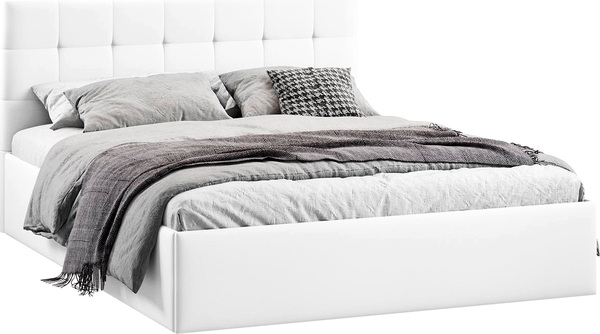 Изображение товара Двуспальная кровать ТриЯ Джоли Универсальная с ПМ Тип 1 и заглушиной 160x200 (экокожа Polo white)