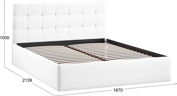 Изображение товара Двуспальная кровать ТриЯ Джоли Универсальная с ПМ Тип 1 и заглушиной 160x200 (экокожа Polo white)