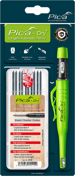 Изображение товара Карандаш строительный Pica Dry / 30405 (с набором грифелей, серый)