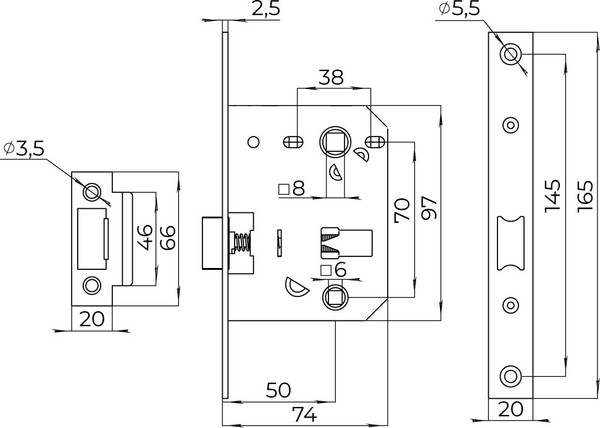 Изображение товара Защелка врезная Ajax furniture PLASTLP72-50 LP72-50 BL (черный)