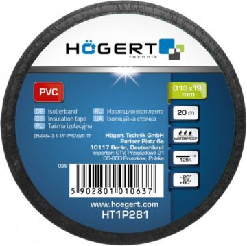Изображение товара Изолента Hoegert 0.13x19мм HT1P281 (20м, черный)