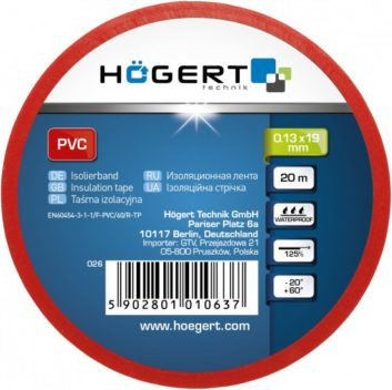 Изображение товара Изолента Hoegert 0.13x19мм HT1P282 (20м, красный)