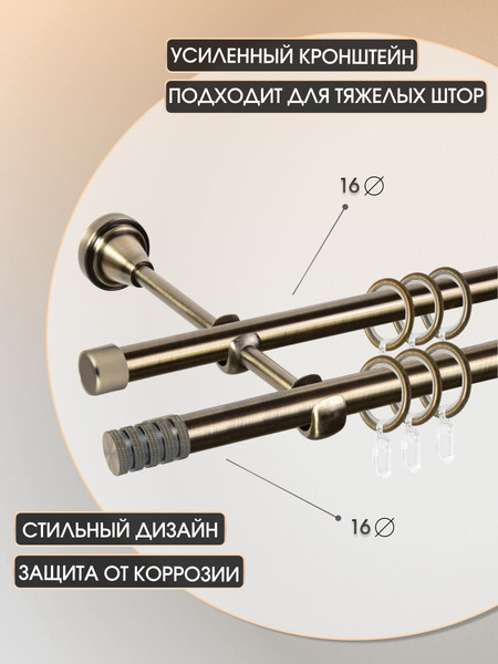 Изображение товара Карниз для штор Sundays Home Сириус 16мм+16мм двухрядный (антик, 2.4м)