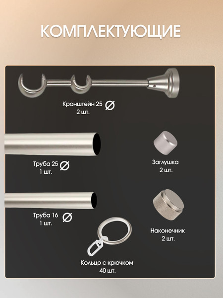 Изображение товара Карниз для штор Sundays Home Орсей 25мм+16мм двухрядный (сатин, 2м)