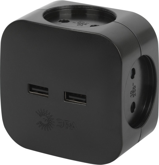 Изображение товара Электроразветвитель ЭРА SP-4-USB-B / Б0049536 (черный)