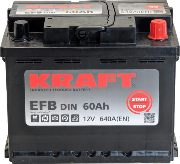 Изображение товара Автомобильный аккумулятор KrafT EFB R 640A / EFB-L2 (60 А/ч)