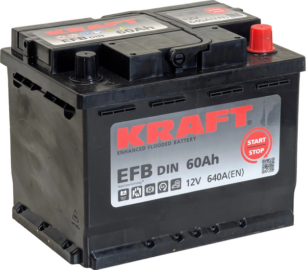 Изображение товара Автомобильный аккумулятор KrafT EFB R 640A / EFB-L2 (60 А/ч)