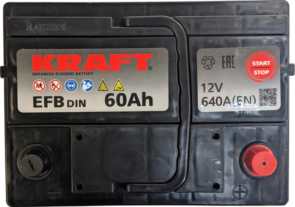 Изображение товара Автомобильный аккумулятор KrafT EFB R 640A / EFB-L2 (60 А/ч)
