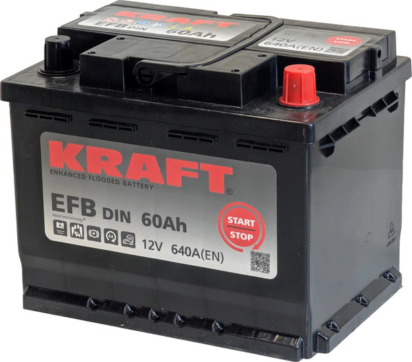Изображение товара Автомобильный аккумулятор KrafT EFB R 640A / EFB-L2 (60 А/ч)