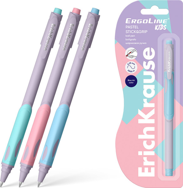 Изображение товара Ручка шариковая Erich Krause ErgoLine Kids Stick&Grip Pastel 0.5 Super Glide Tech. / 62039 (синий)