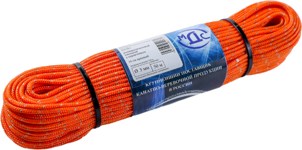 Изображение товара Шнур хозяйственный МДС 3мм 16пр / PU-156392 (50м, со светоотражающей нитью)