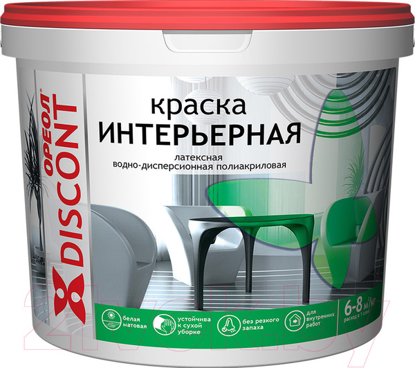 Изображение товара Краска Ореол Дисконт интерьерная (1.5кг, белый матовый)