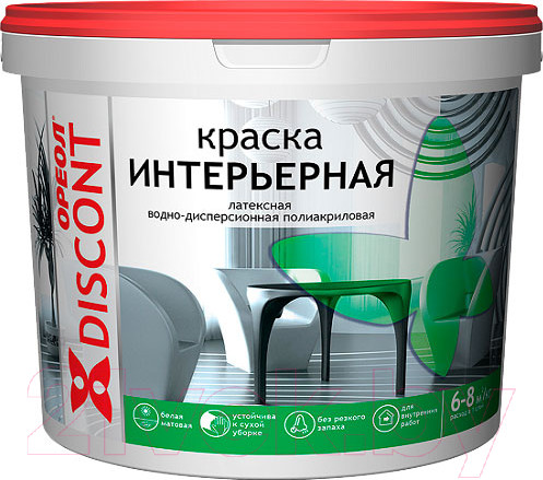 Изображение товара Краска Ореол Дисконт интерьерная (3кг, белый матовый)