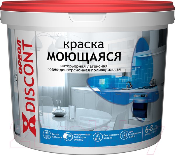Изображение товара Краска Ореол Дисконт интерьерная моющаяся (13кг, белый матовый)