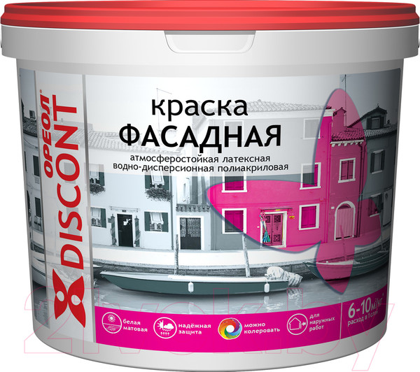 Изображение товара Краска Ореол Дисконт фасадная (1.5кг, белый матовый)
