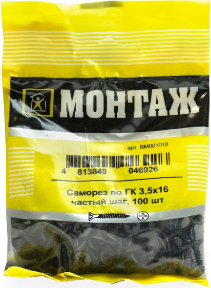 Изображение товара Саморез Монтаж Частый шаг 3.5x16 / BM001018 (100шт)