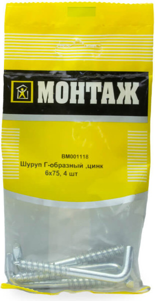 Изображение товара Саморез Монтаж Г-образный 6х75 / BM001118 (4шт)