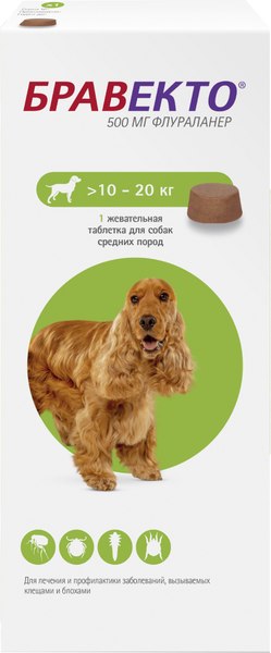 Изображение товара Таблетка от блох Бравекто Для собак от 10 до 20кг
