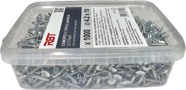 Изображение товара Саморез RBT СПШО/Ц 4.2х19 с прессшайбой острый мелкий шаг (1000шт, оцинкованный)