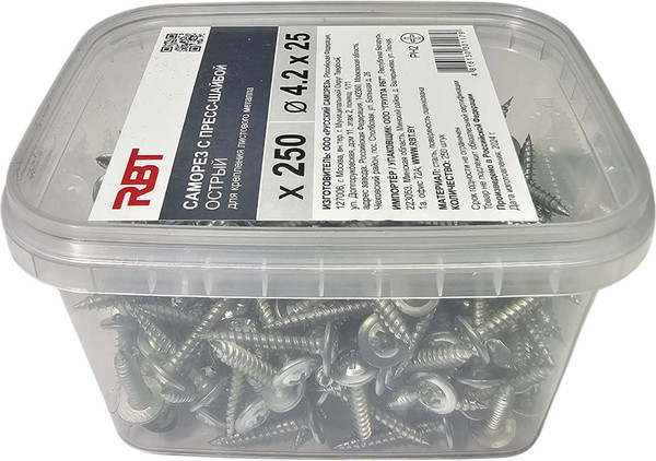 Изображение товара Саморез RBT СПШО/Ц 4.2х25 с прессшайбой острый мелкий шаг (250шт, оцинкованный)