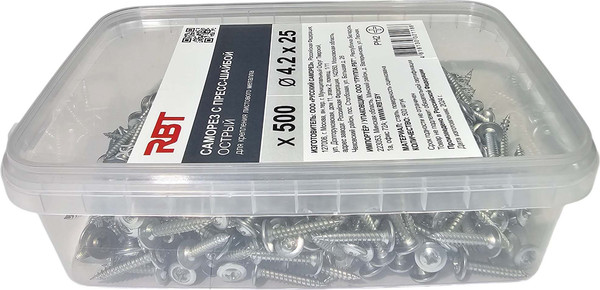 Изображение товара Саморез RBT СПШО/Ц 4.2х25 с прессшайбой острый мелкий шаг (500шт, оцинкованный)