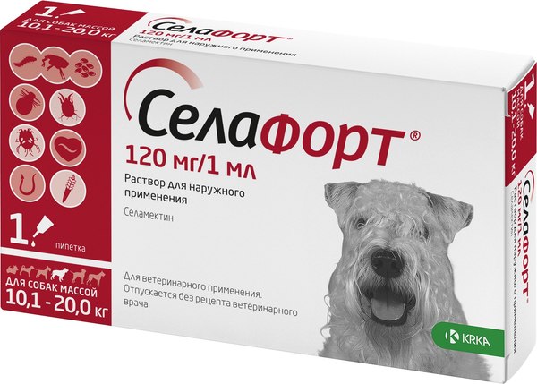 Изображение товара Капли от паразитов KRKA Селафорт для собак 10-20кг (1мл)