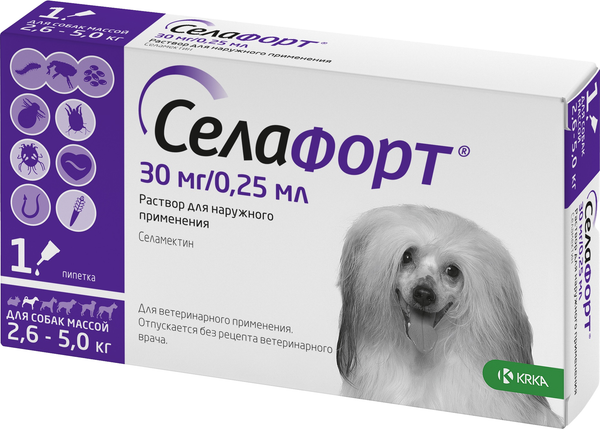 Изображение товара Капли от паразитов KRKA Селафорт для собак 2.6-5кг (0.25мл)