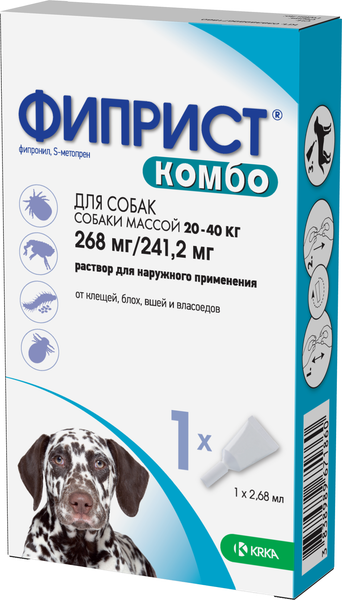 Изображение товара Капли от блох KRKA Фиприст Комбо для собак 20-40кг (1 пипетка)