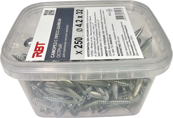 Изображение товара Саморез RBT СПШО/Ц 4.2х32 с прессшайбой острый мелкий шаг (250шт, оцинкованный)